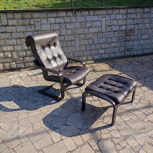 Vintage 1970s Meblo lounge chair and ottoman / Made in Yugoslavia