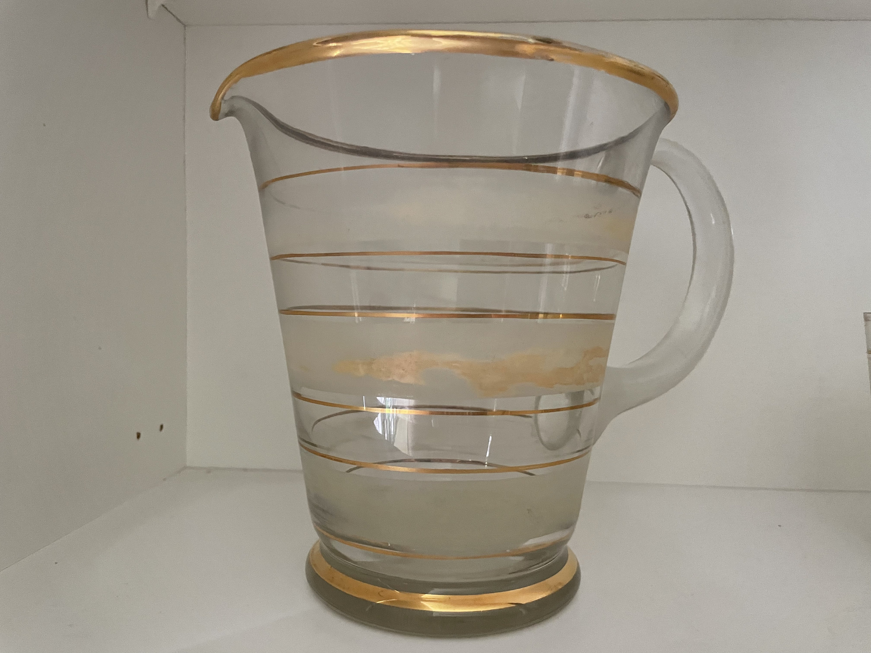 Vintage frosted gold glass jug and 6 matching glasses Etsy