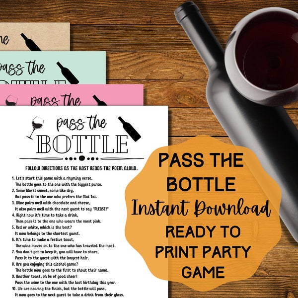 Pass the Bottle Game, Wine Tasting Party, Girls Night Game, Instant Download, Wine Party,  Printable PDF, Wine Games, Pass the Wine Bottle