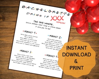 Bachelorette Party Game Printable, Bachelorette Party Game, Friends Theme Bachelorette, Instant Download, DRINK IF DIRTY Game, Party Games