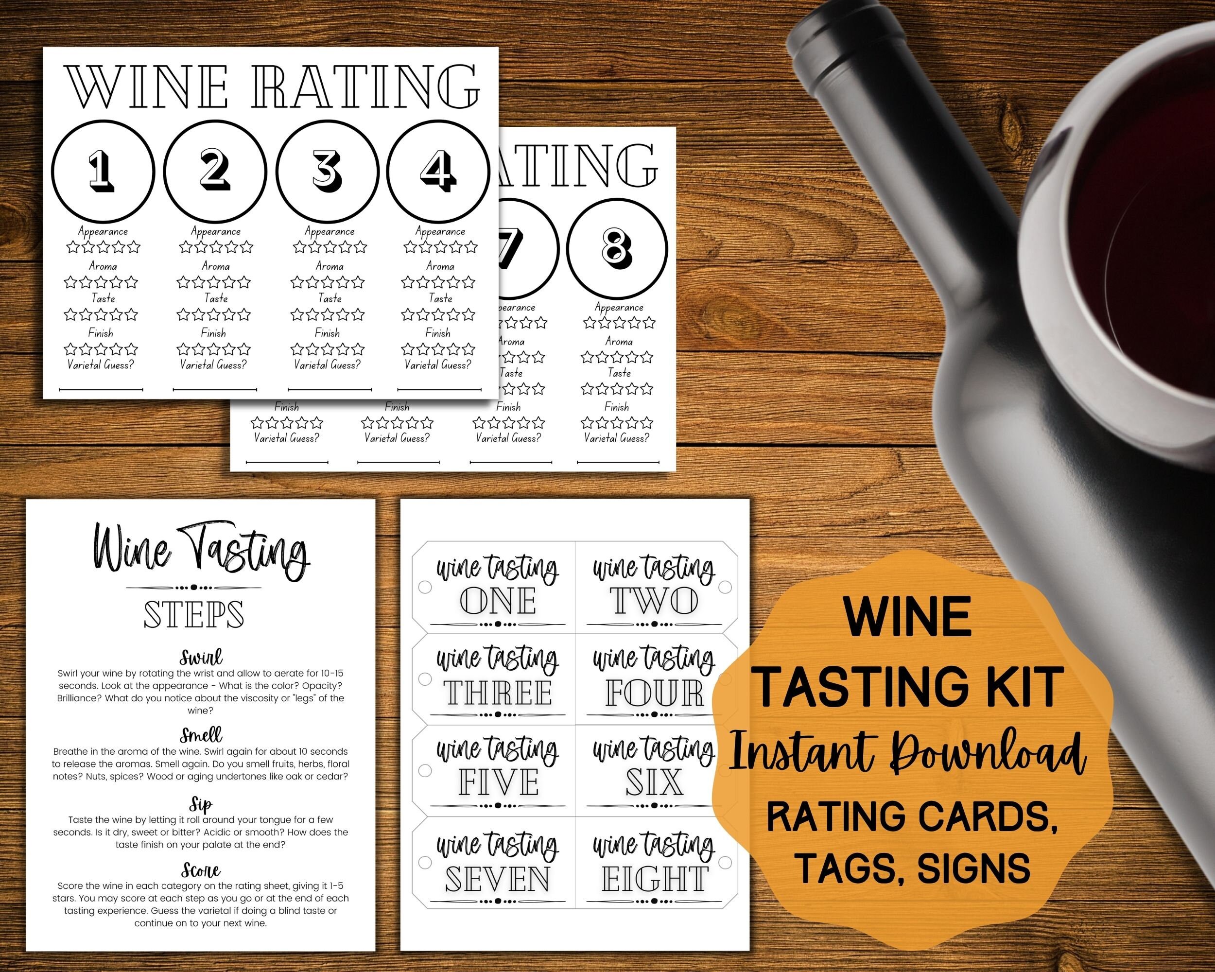 Wine Tasting Party, Blind Wine Taste Test, Wine Tasting Rating Card