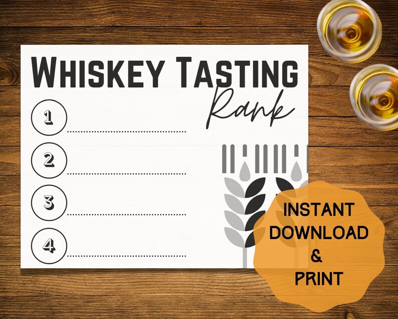 Whiskey Taste Test, Whiskey Rating Card, Whiskey Tasting, Instant