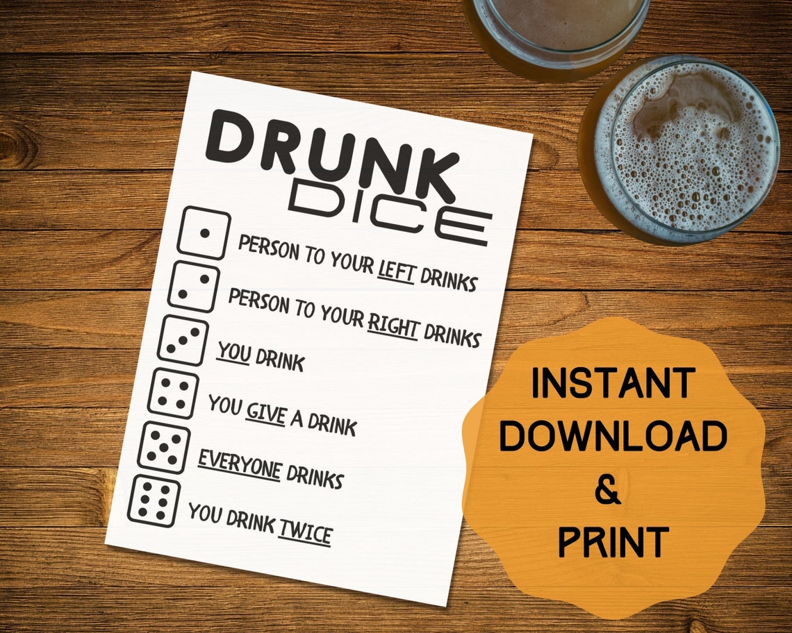 Drunk Dice Printable Printable Drinking Games Drink Game | Etsy