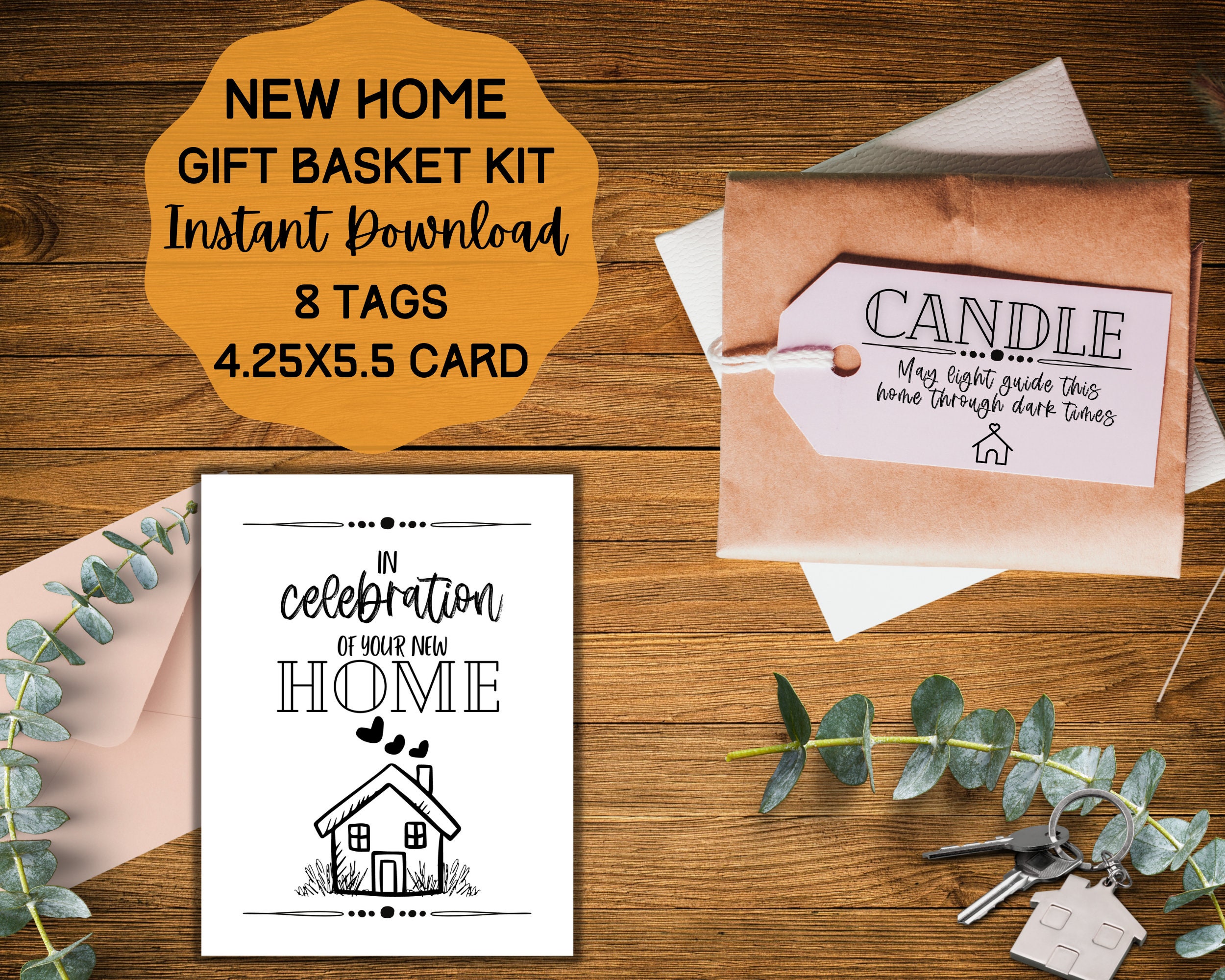 New Home Gift Basket Tags and Card DIY Kit Housewarming Gift Etsy