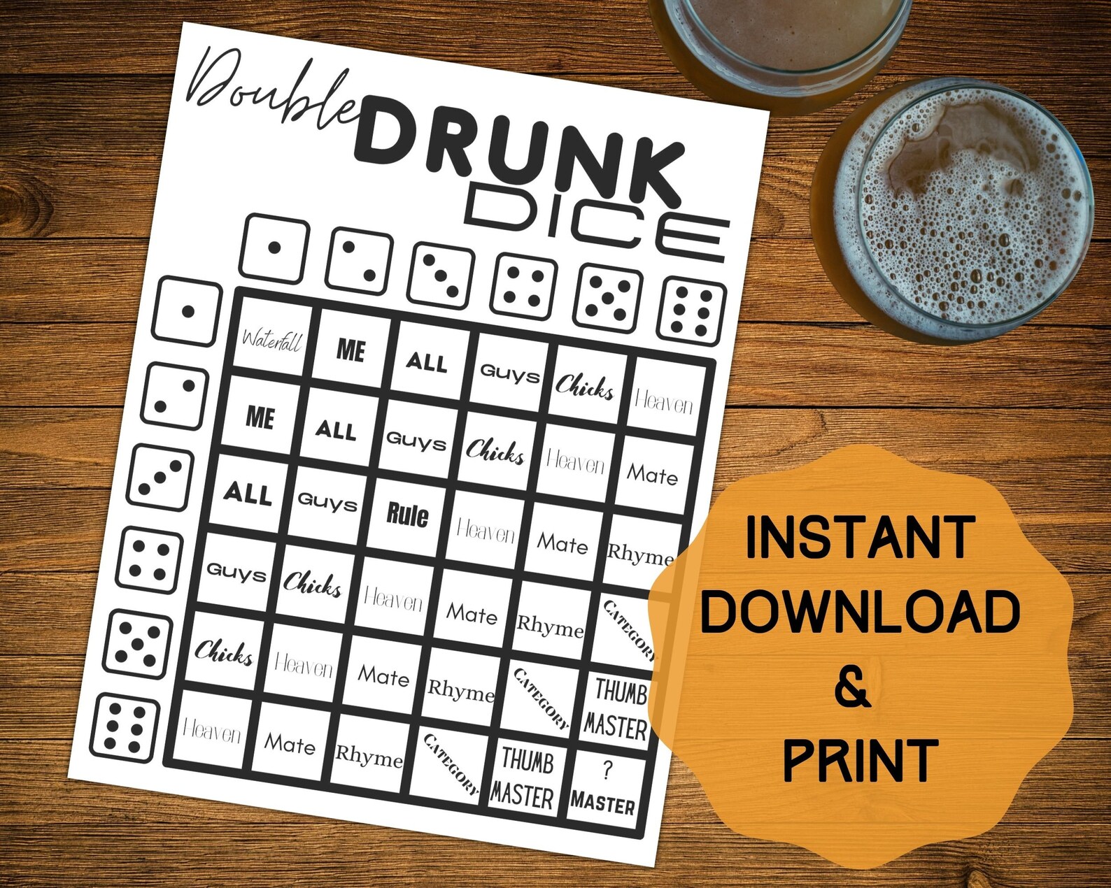 Drunk Dice Printable Printable Drinking Games Double Dice | Etsy