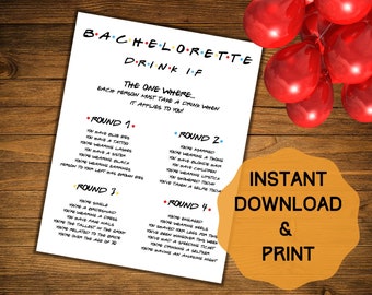 Bachelorette Party Game Printable, Bachelorette Party Game, Friends Theme Bachelorette, Instant Download, DRINK IF Game, Party Games