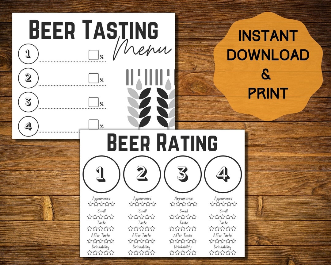 Beer Tasting Placement, Beer Tasting Rating Card, Beer Tasting Menu