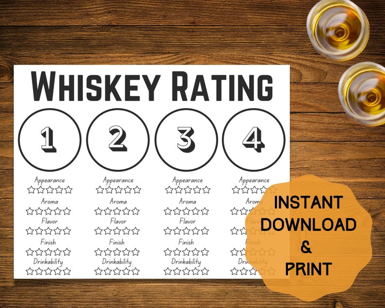 Whiskey Taste Test, Whiskey Rating Card, Whiskey Tasting, Instant