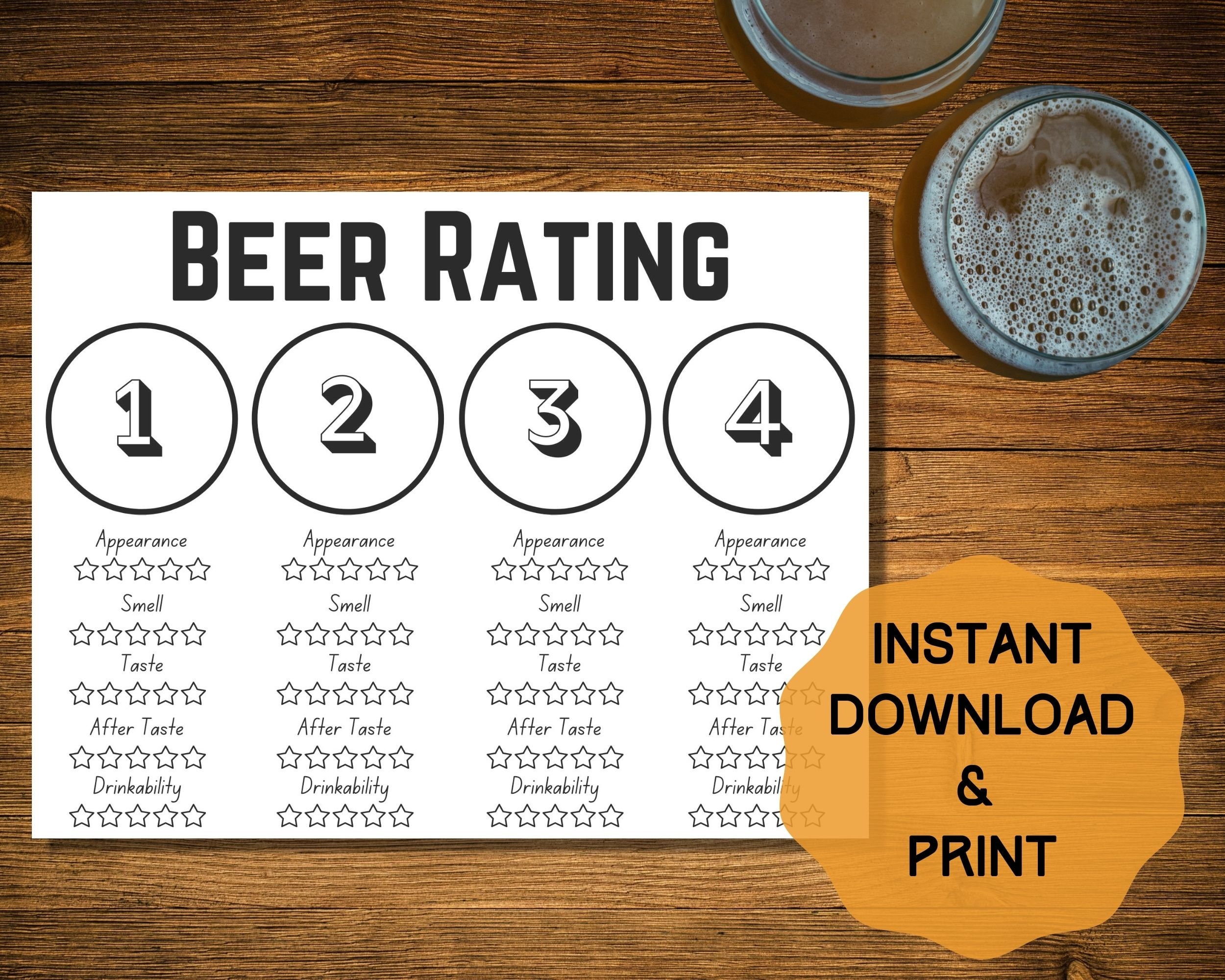 Beer Tasting Placement, Beer Tasting Rating Card, Beer Tasting Menu