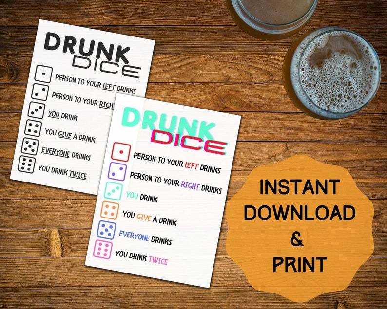 Drunk Dice Printable Printable Drinking Games Drink Game Etsy UK