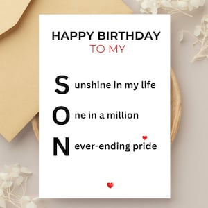 Son Birthday Card Instant Download | Printable | Happy Birthday To My Son | Birthday Card | Amazing | Loving |  Devoted Son | From Mom | Dad