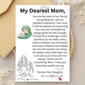 Printable Mothers day cards Gift. Mom Gift From Daughter. Birthday Message Card for Mom. Mom gifts. Card for the Best Mom. Daughter to Mom.