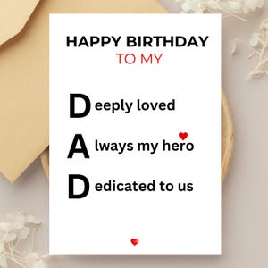 Dad Birthday Card Instant Download | Printable | Happy Birthday To My Dad | Birthday Card | Loving |  Devoted Father | From Daughter | Son
