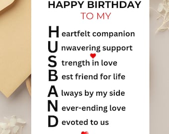 Husband Birthday Card Instant Download | Printable | Happy Birthday To My Husband | Birthday Card | Amazing | Loving |  Devoted Husband