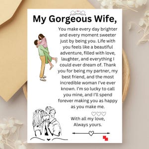 Cartão de presente de dia dos namorados para esposa para impressão. Cartão para minha esposa para aniversário. Cartão de mensagem romântica para esposa. Cartão Eu te amo. Presentes para esposa. Presentes de amor.
