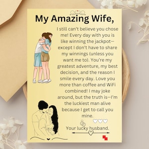 Printable Wife Valentines Card Gift. To My Wife Card For Birthday. Romantic Message Card For Wife. I love You Card. Wife gifts. Love gifts.