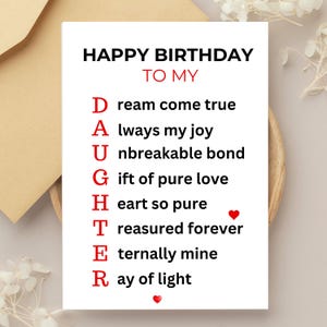 Daughter Birthday Card Instant Download | Printable | Happy Birthday To My Daughter | Birthday Card | Amazing | Loving |  Devoted Daughter