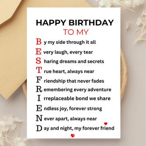 Best Friend Birthday Card Instant Download | Printable | Happy Birthday To My Bestie | Birthday Card | Amazing | Loving |  Devoted Bestie
