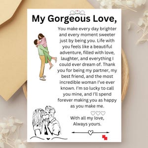 Romantic Love Message Card for Girlfriend, Fiancée, Wife | Printable Anniversary, Birthday, Valentine’s  Card Gift. Instant Download Gift.