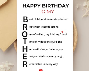 Brother Birthday Card Instant Download | Printable | Happy Birthday To My Brother | Birthday Card | Amazing | Loving |  Devoted Brother