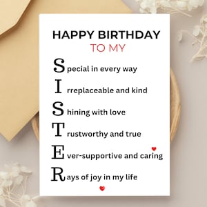Sister Birthday Card Instant Download | Printable | Happy Birthday To My Sister | Birthday Card | Amazing | Loving |  Devoted Sister | Digit