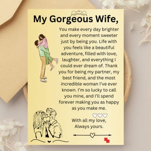 Cartão de presente de dia dos namorados para esposa para impressão. Cartão para minha esposa para aniversário. Cartão de mensagem romântica para esposa. Cartão Eu te amo. Presentes para esposa. Presentes de amor.