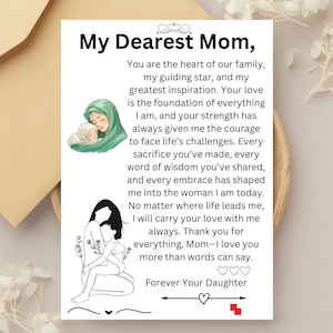 Printable Mothers day cards Gift. Mom Gift From Daughter. Birthday Message Card for Mom. Mom gifts. Card for the Best Mom. Daughter to Mom.