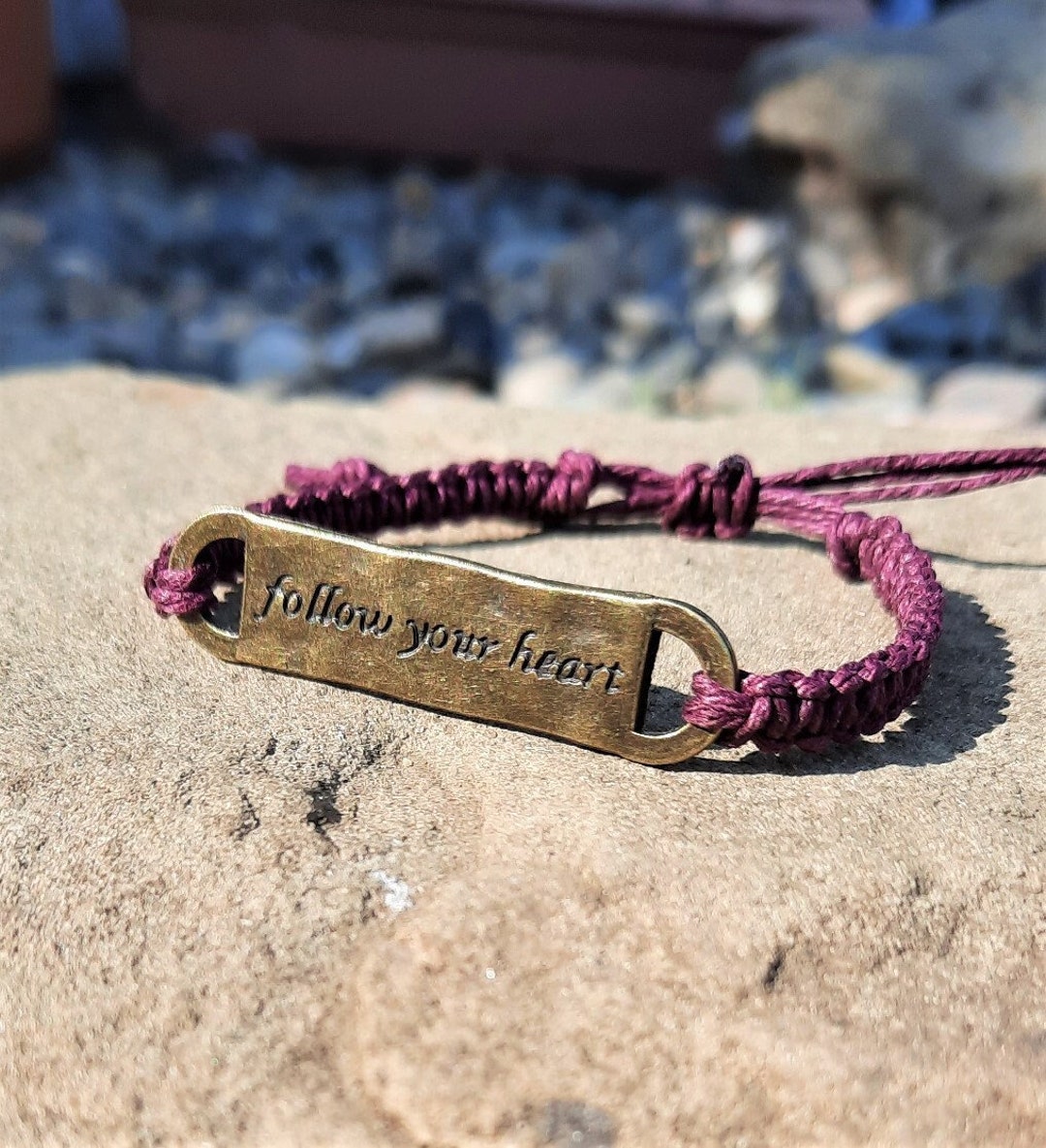 Hemp Charm Bracelet Follow Your Heart Adjustable Etsy