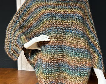 Women's Hand Knit Poncho: Painted Desert Color, Easy Care