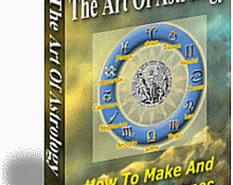 Könnte beinhalten: Ein Buch mit dem Titel "The Art Of Astrology: How To Make And Read Horoscopes". Der Umschlag zeigt einen gelben und grünen Hintergrund mit einem blauen und silbernen Kreis, der die Sternzeichen darstellt.