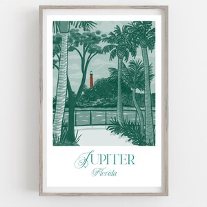 Jupiter Florida Lighthouse Print, Vintage Watercolor Travel Poster
