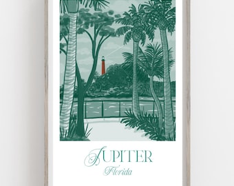 Jupiter Florida Lighthouse Print, Vintage Watercolor Travel Poster