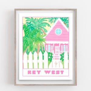 Key West Cottage Print | Colorful Florida Wall Art | Florida Keys Art Print | Pink Beach House Art Print | Tropical Home Decor | Island Vibe
