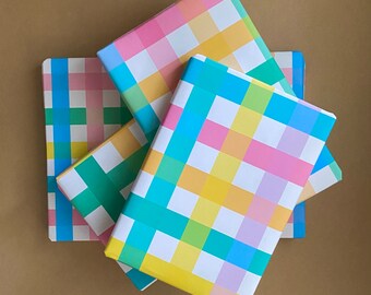 Rainbow Gingham Gift Wrap Sheets | Colorful Plaid Paper