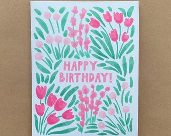Watercolor Floral Birthday Card | Pink Flowers, Gift for Her