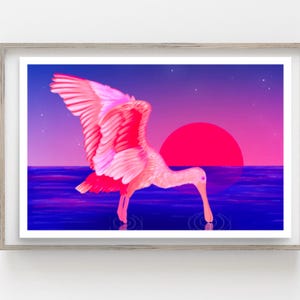 Roseate Spoonbill Art Print | Tropical Sunset, Florida Nature