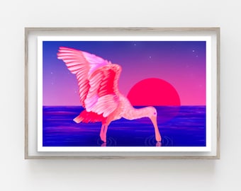 Roseate Spoonbill Art Print | Tropical Sunset, Florida Nature