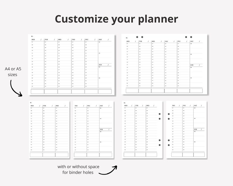 Hourly Layout Weekly Planner Printable Daily Notes A4 & Etsy