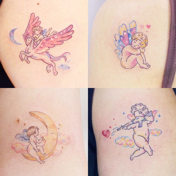 7 Sheets Kawaii Angel Temporary Tattoo Cute Fake Waterproof - Etsy New Zealand