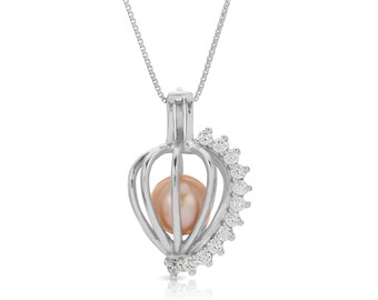 Sterling Silver Pearl Cage Pendant Necklace