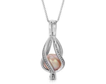 Sterling Silver Pearl Cage Pendant Necklace