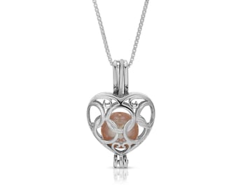 Sterling Silver Pearl Cage Pendant Necklace - Heart Pearl Cage Pendant