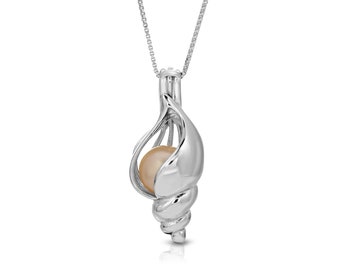 Sterling Silver Pearl Cage Pendant Necklace