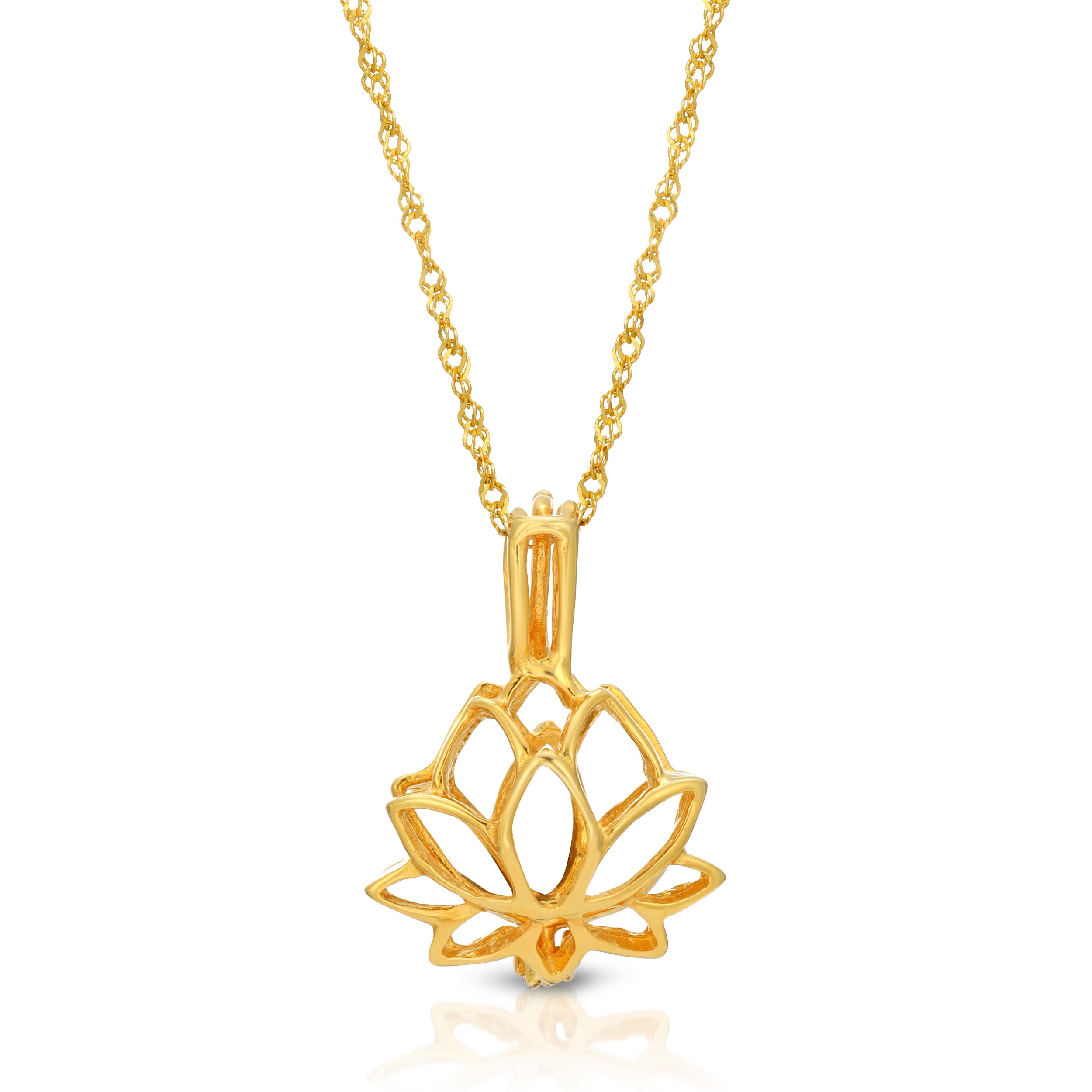 Yellow Gold Pearl Pendant Necklace Lotus Necklace - Etsy UK
