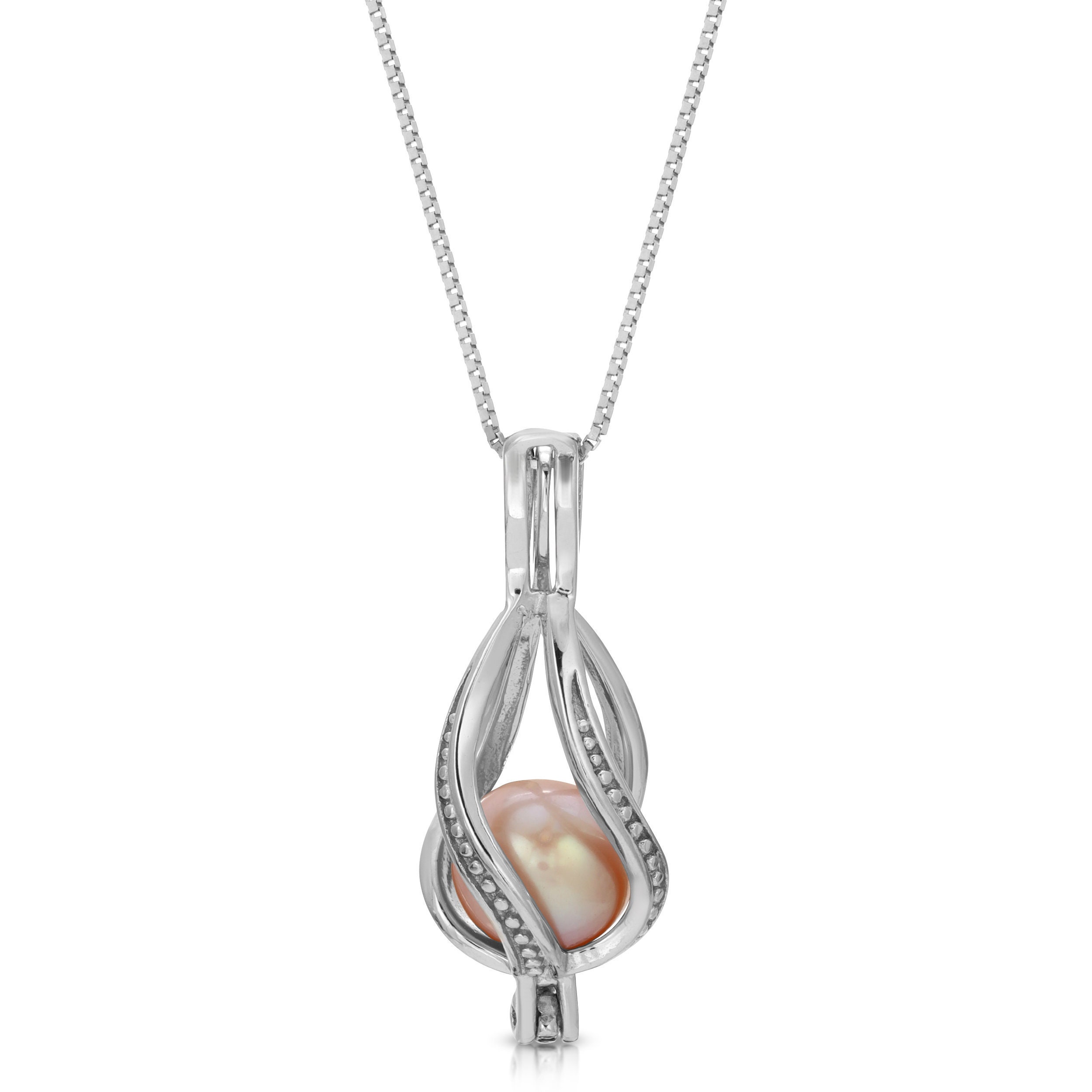 Sterling Silver Pearl Cage Pendant Necklace - Etsy UK