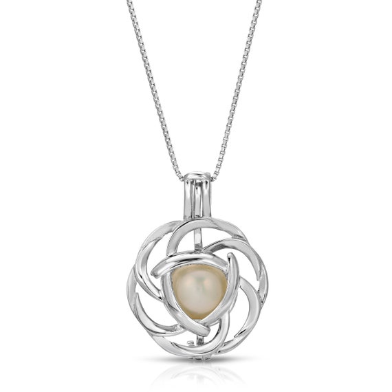 8-8.5mm Cultured Pearl Cage Pendant Necklace with Diamond Accents in  Sterling Silver | Ross-Simons