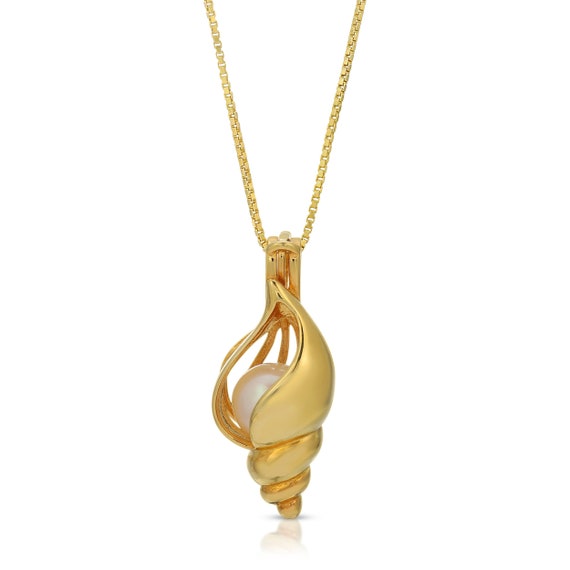 Yellow Gold Plated Pearl Cage Necklace 