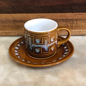 Vintage brown and blue drip glaze tea cup