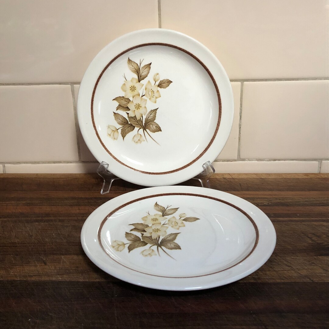 Crown Lynn Petite D411 Side Plates: Retro Floral, New Zealand (set