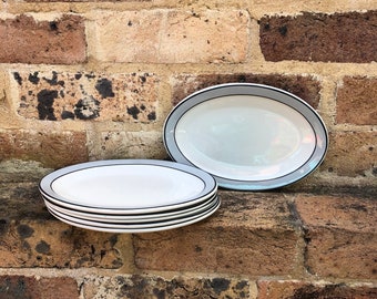 Vintage Bristile hotel ware super vitrified white oval plates with grey edging x 6